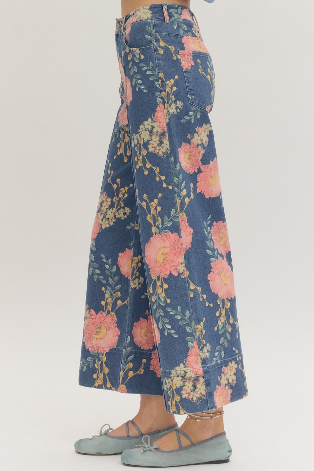Floral Wide Leg Denim Pants