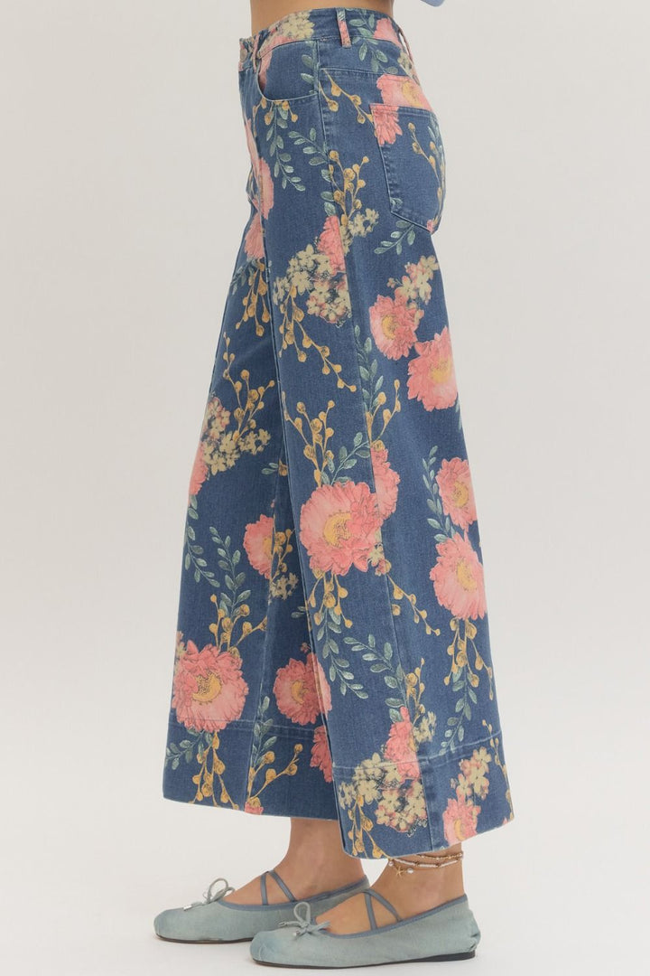 Floral Wide Leg Denim Pants