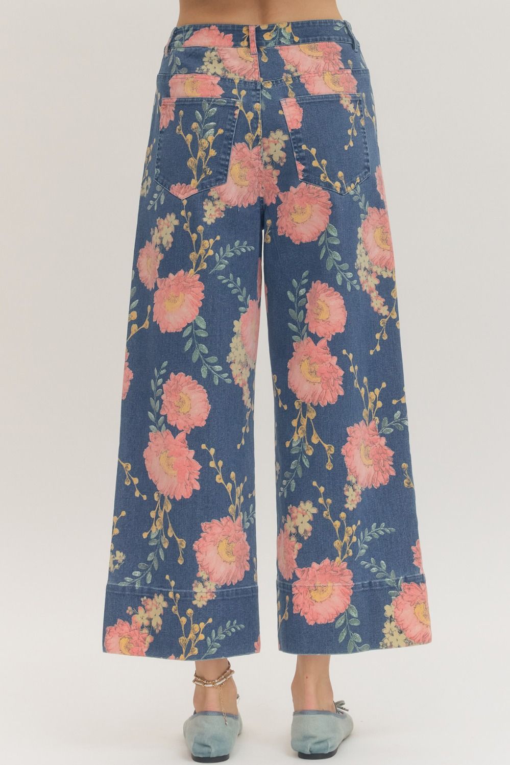 Floral Wide Leg Denim Pants