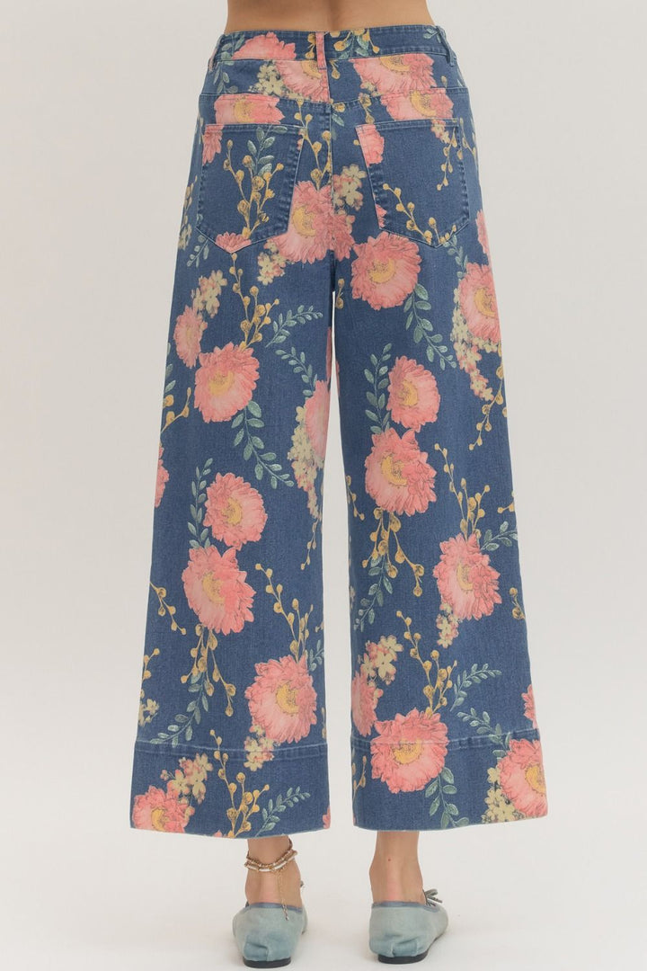 Floral Wide Leg Denim Pants