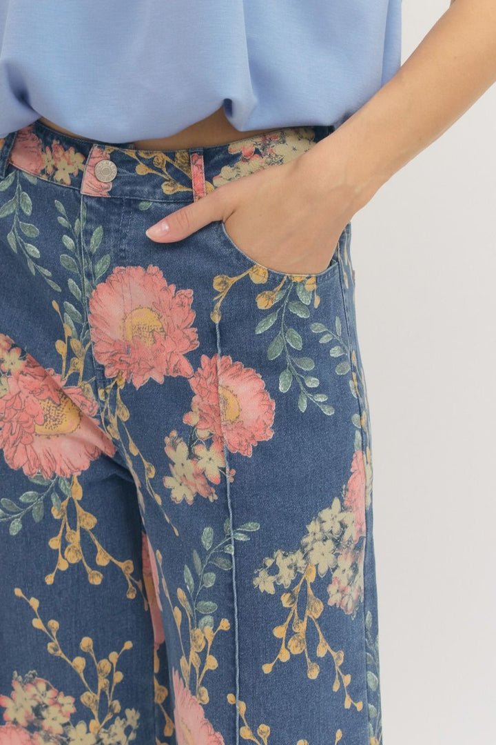 Floral Wide Leg Denim Pants