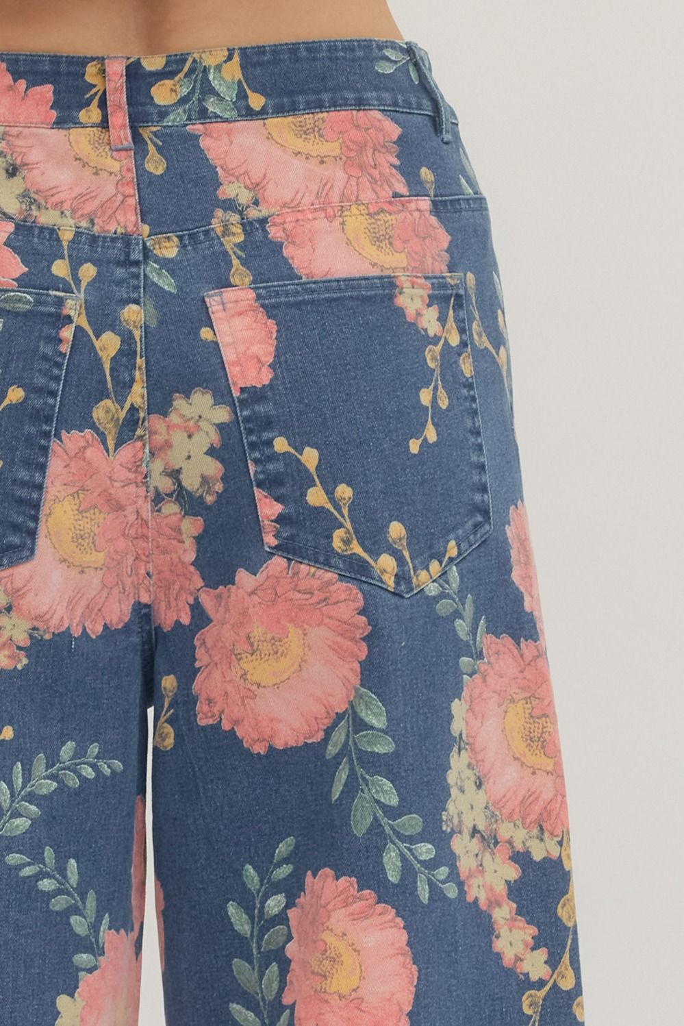 Floral Wide Leg Denim Pants