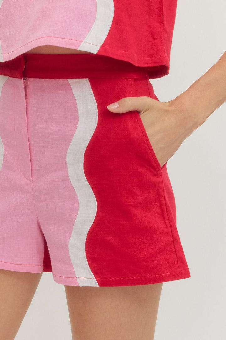 Colorblock Shorts-Red