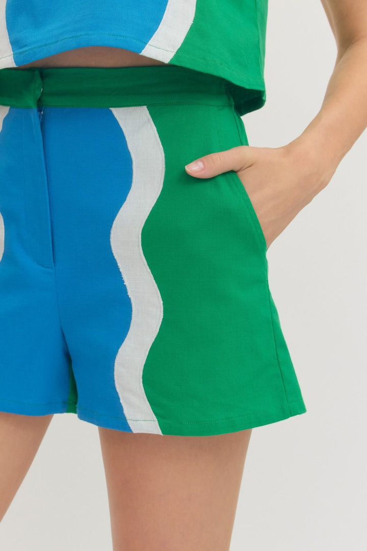 Colorblock Shorts-Green