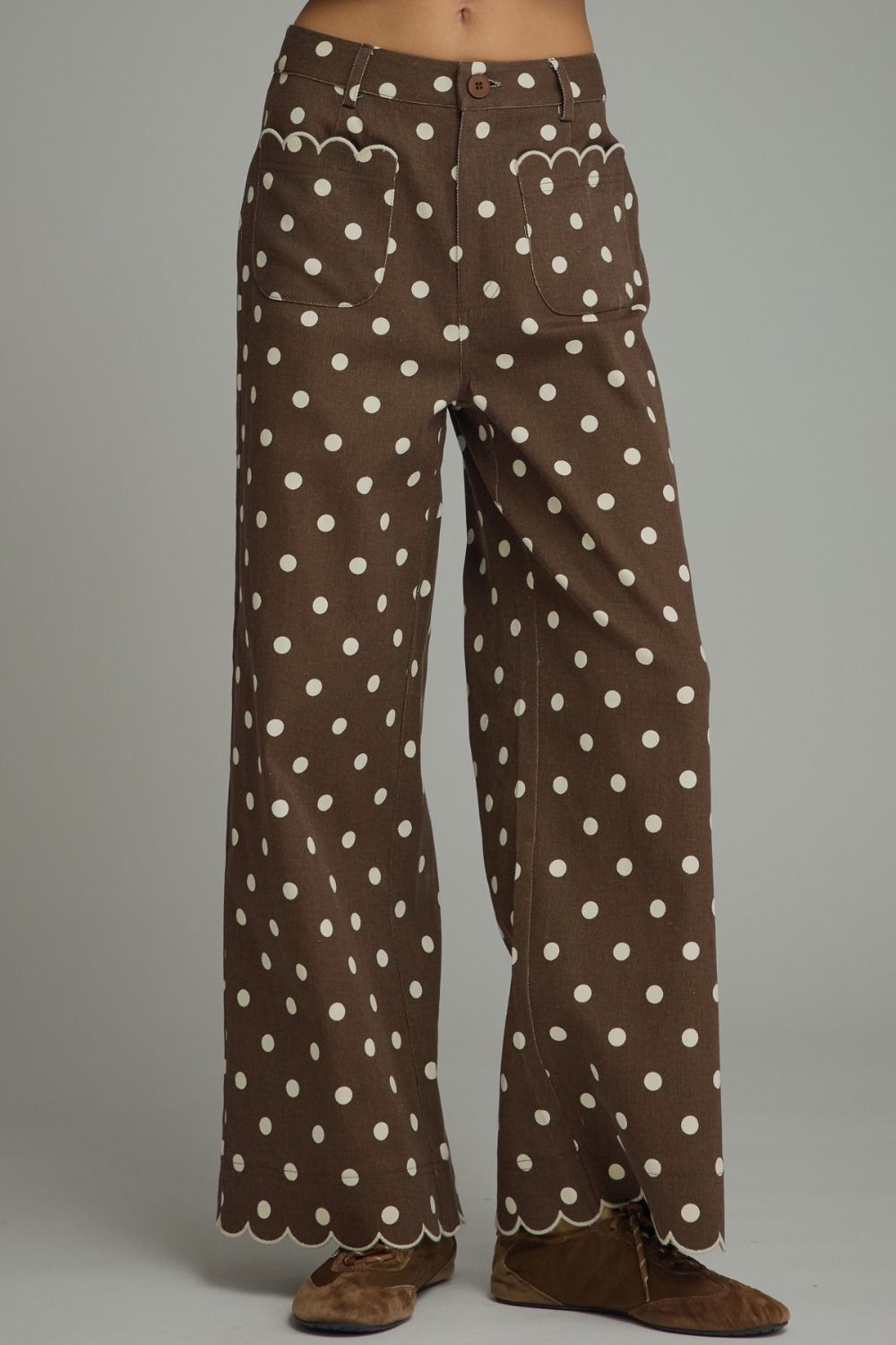 Scalloped Trimmed Polka Dot Pants