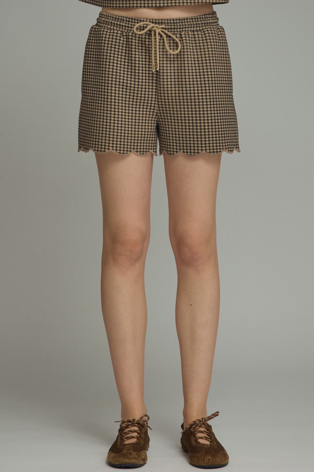 Scalloped Hem Gingham Shorts