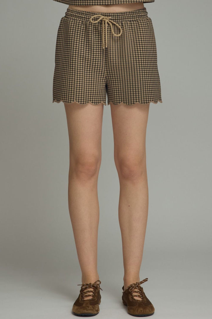 Scalloped Hem Gingham Shorts