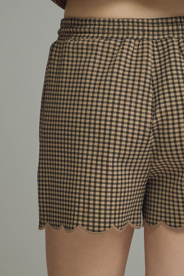 Scalloped Hem Gingham Shorts