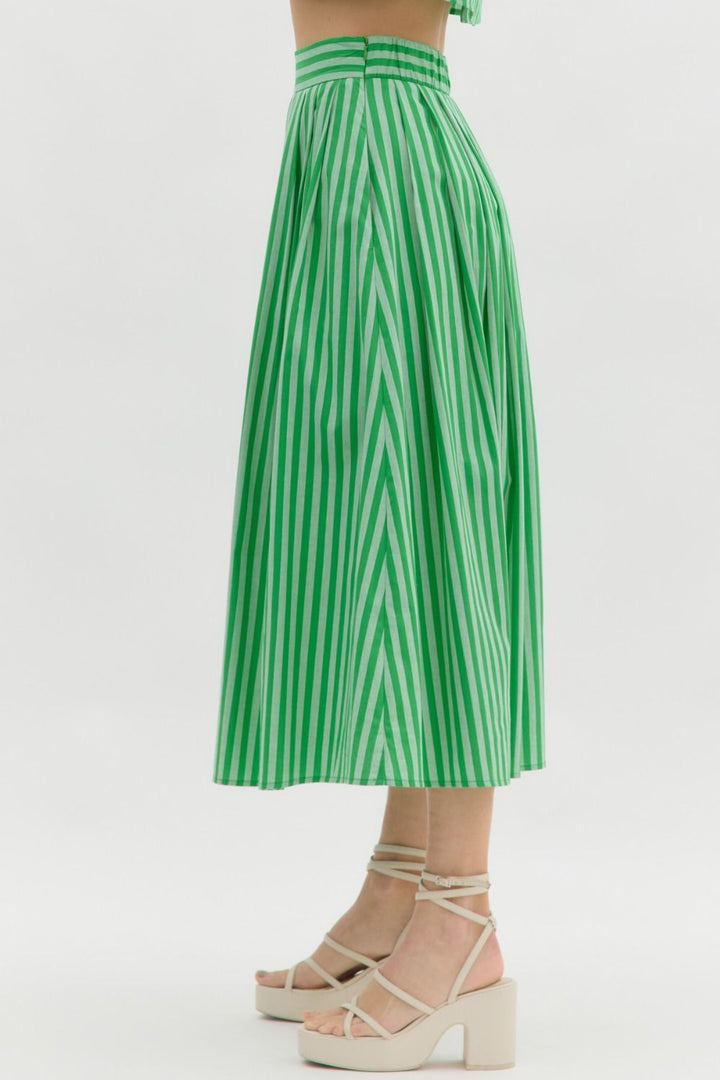Striped Pleated Midi Skirt