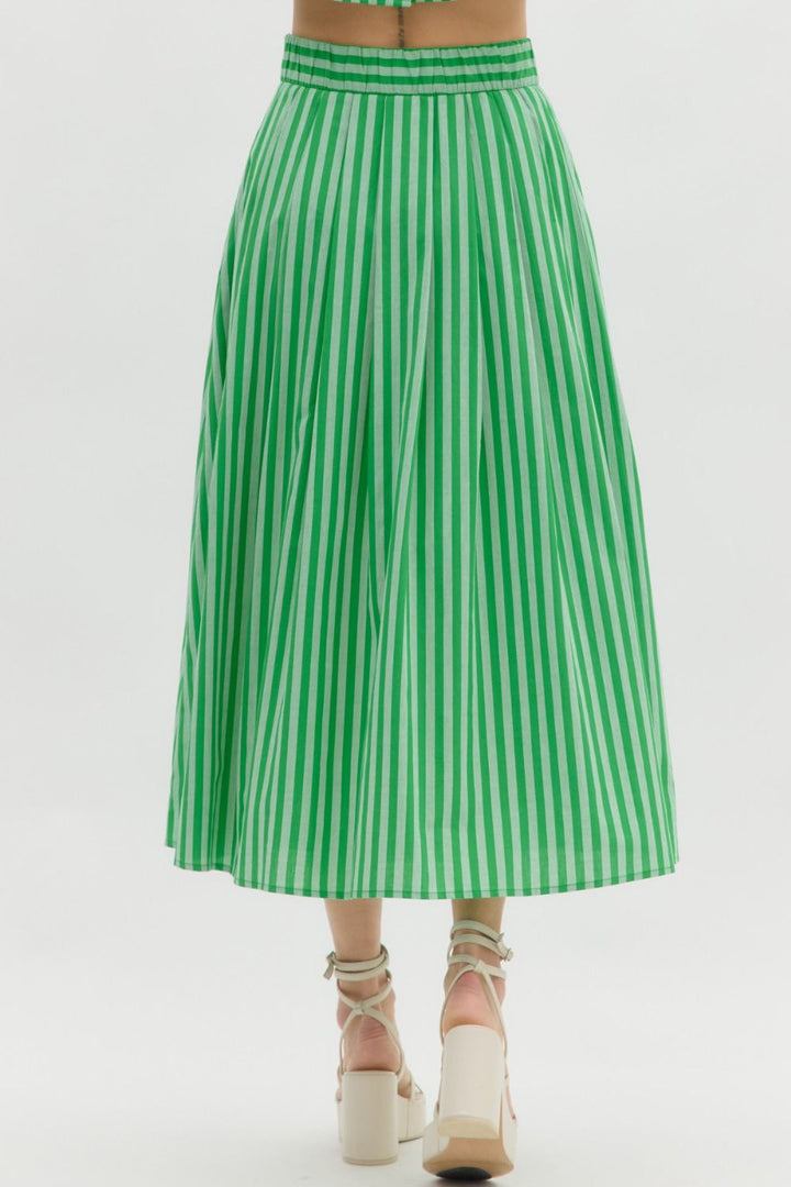 Striped Pleated Midi Skirt