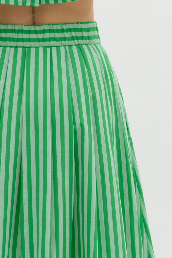 Striped Pleated Midi Skirt