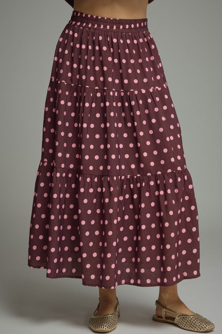 Wine Polda Dot Midi Skirt