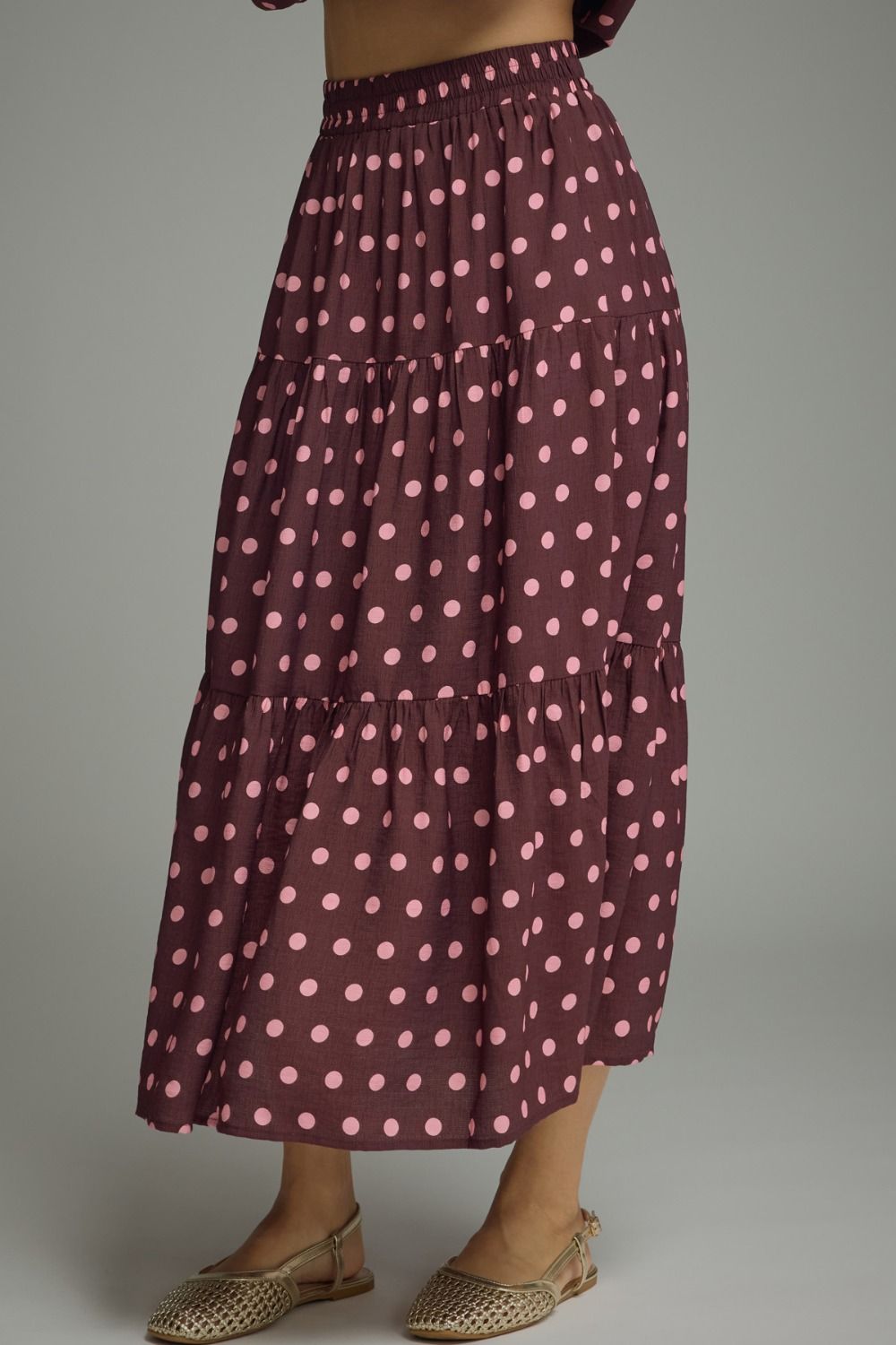 Wine Polda Dot Midi Skirt