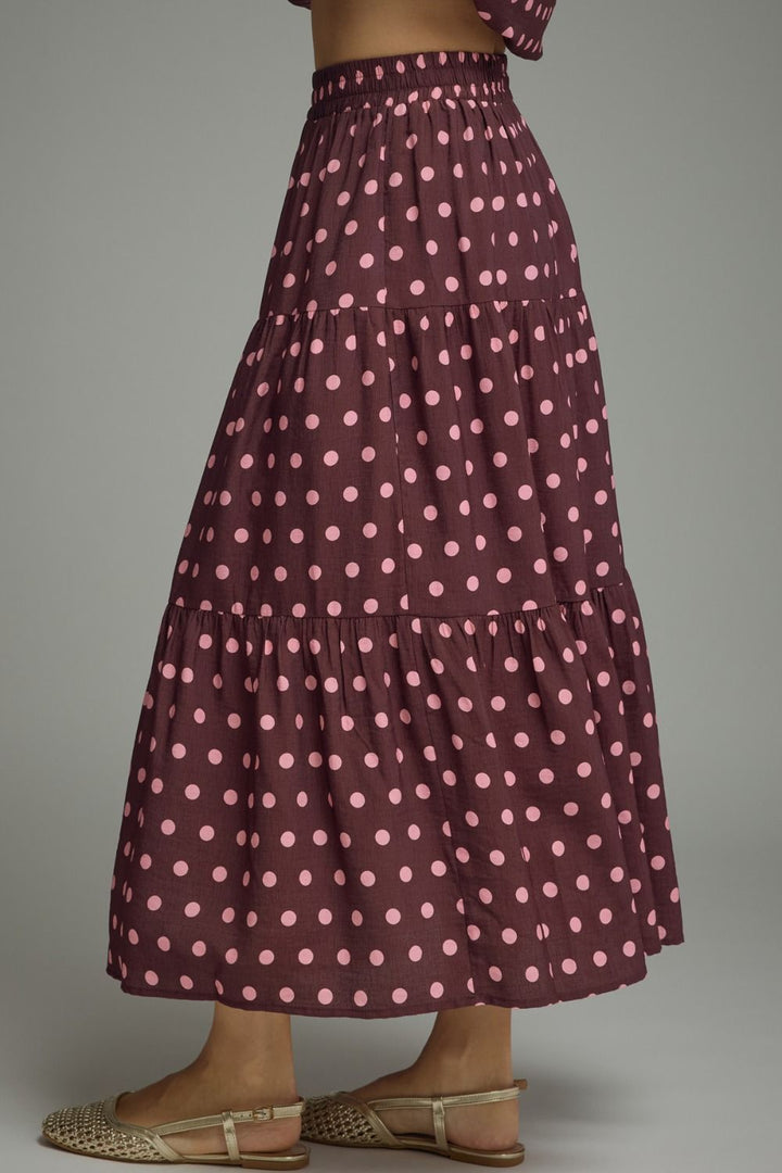 Wine Polda Dot Midi Skirt