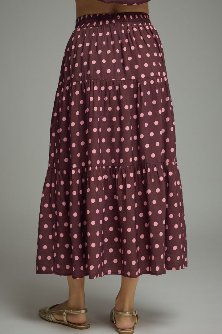 Wine Polda Dot Midi Skirt
