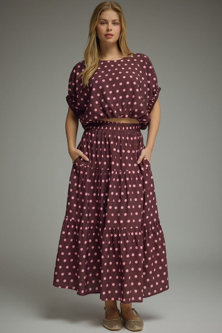 Wine Polda Dot Midi Skirt