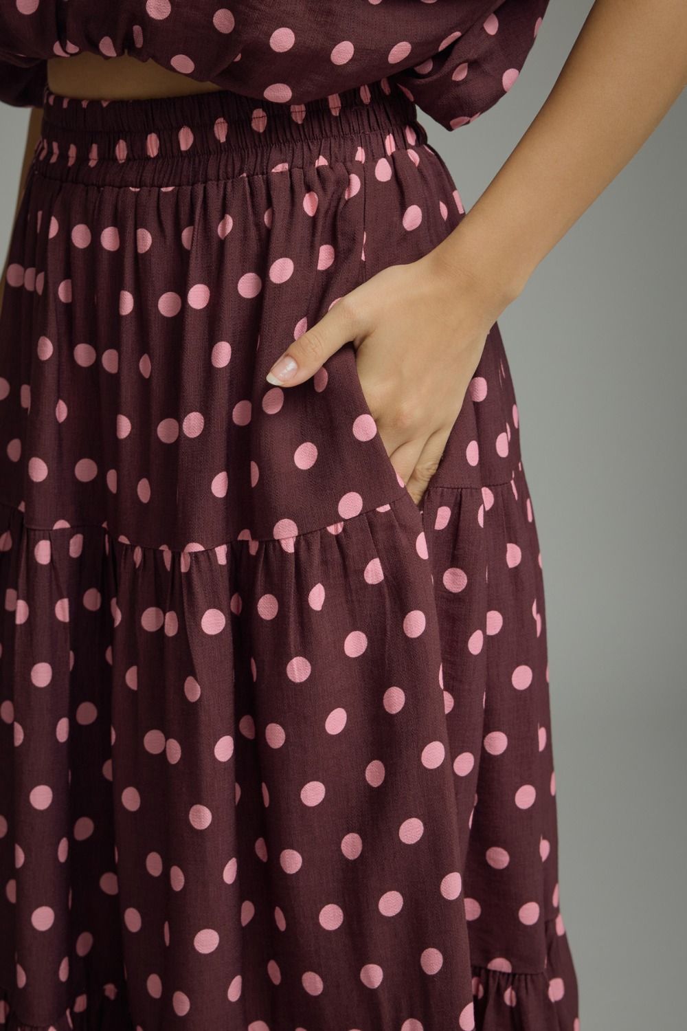 Wine Polda Dot Midi Skirt