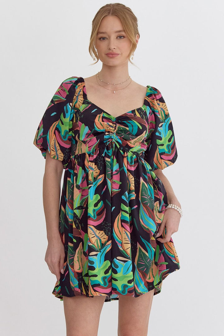 Tropical Puffy Sleeve Dress