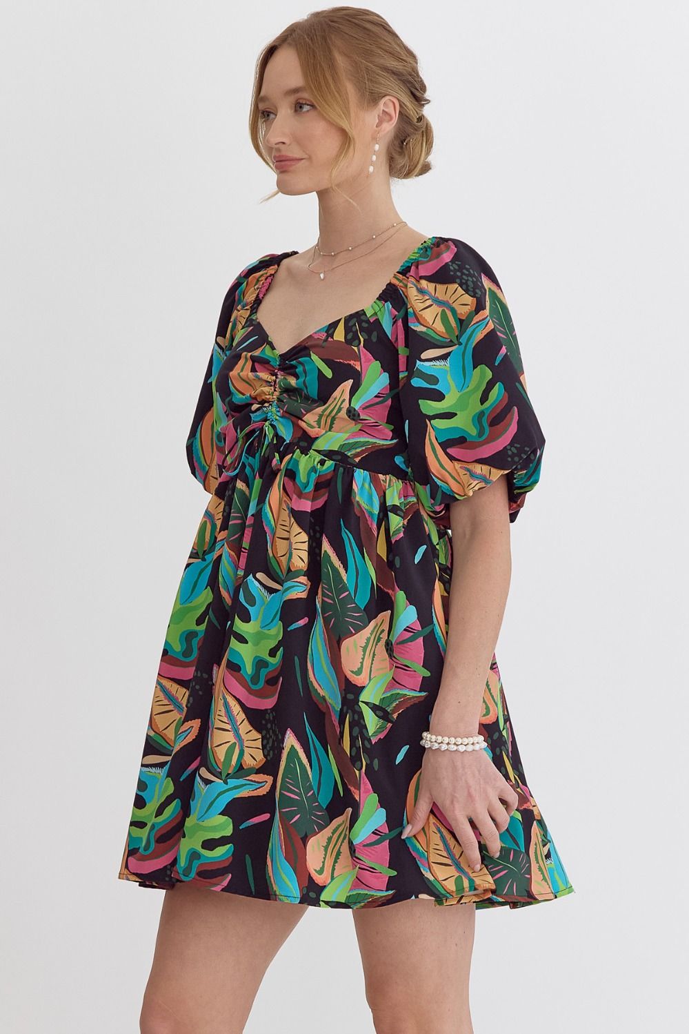 Tropical Puffy Sleeve Dress