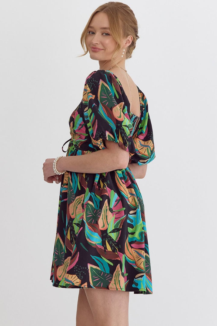 Tropical Puffy Sleeve Dress