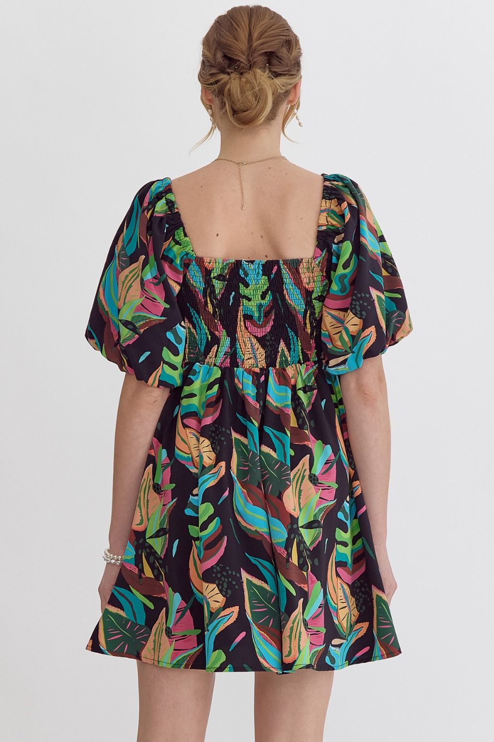 Tropical Puffy Sleeve Dress