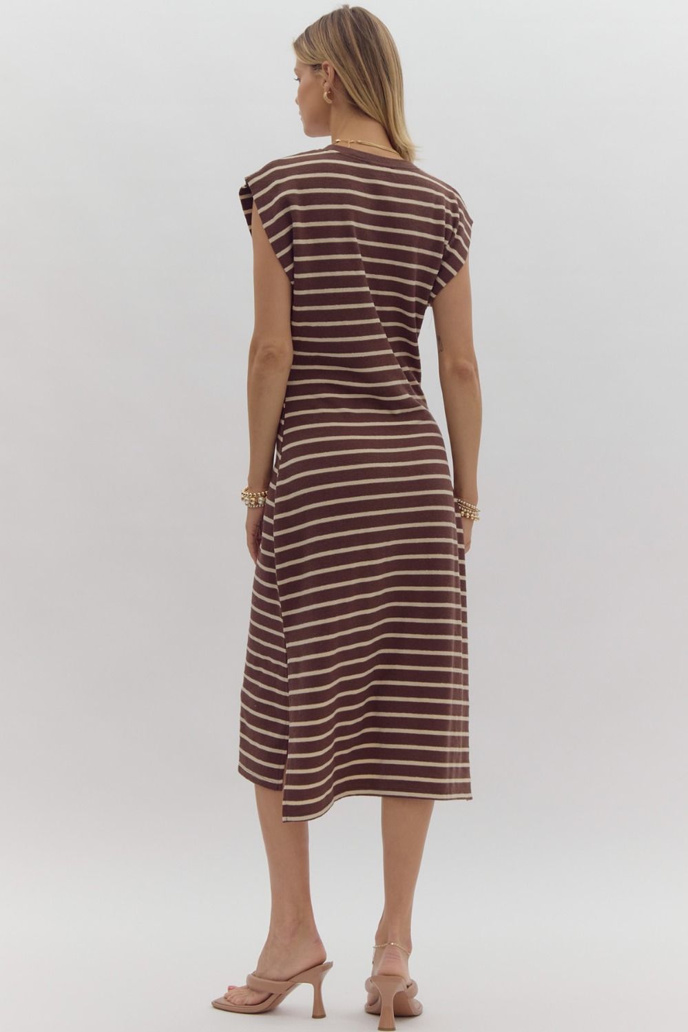 Stripe Cap Sleeve  Midi Dress