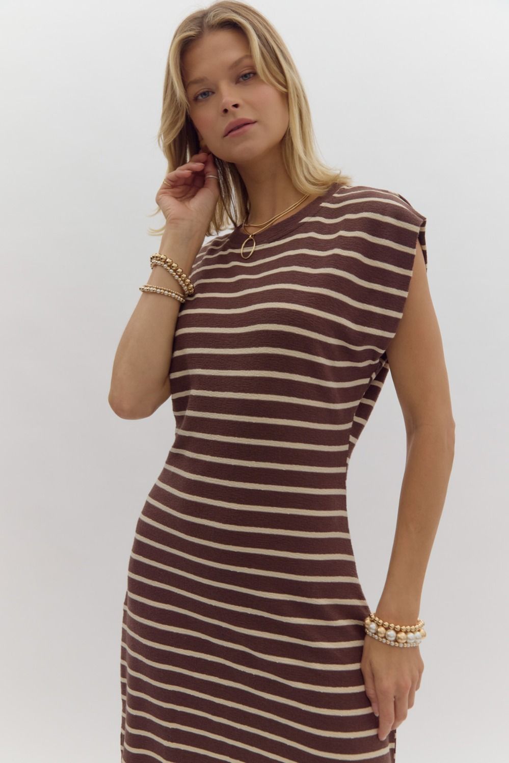 Stripe Cap Sleeve  Midi Dress