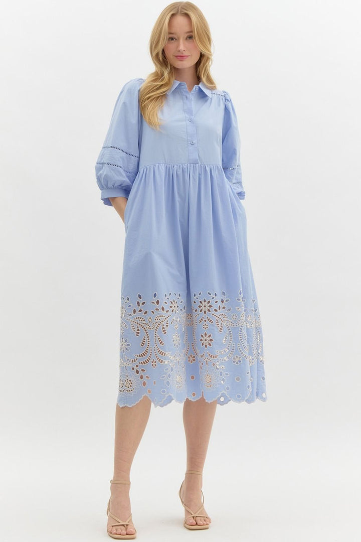 Bubble Sleeve Eyelet Dress