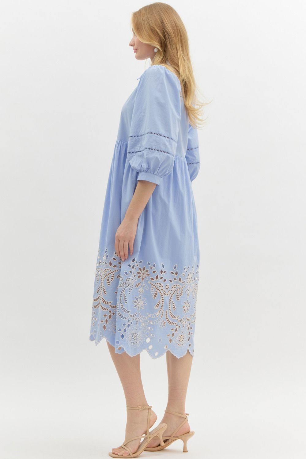 Bubble Sleeve Eyelet Dress