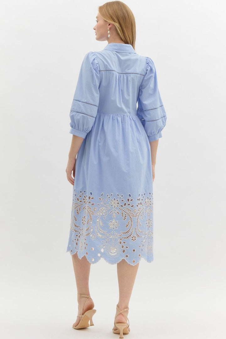 Bubble Sleeve Eyelet Dress