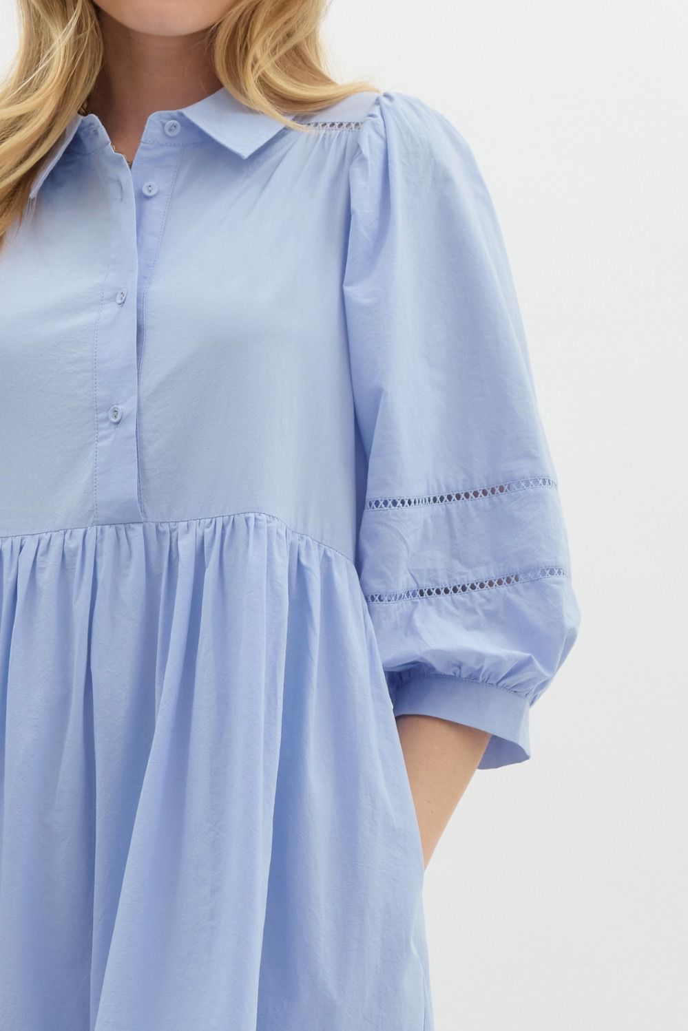 Bubble Sleeve Eyelet Dress