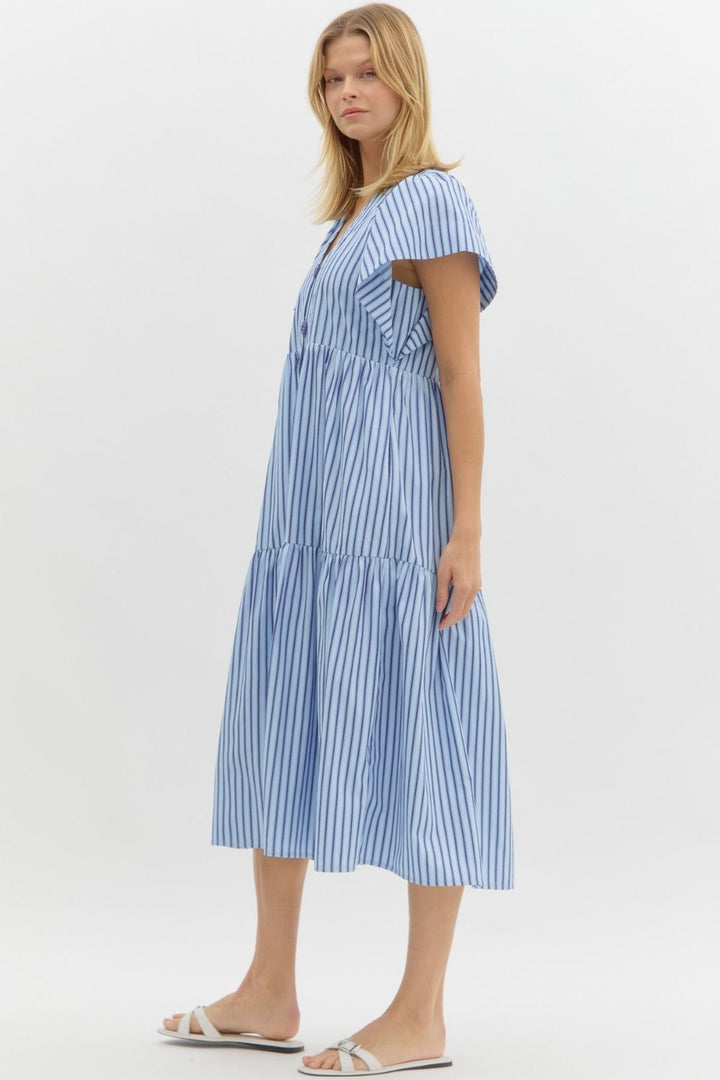 Striped Flutter Sleeve Dress