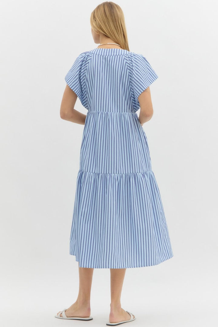 Striped Flutter Sleeve Dress