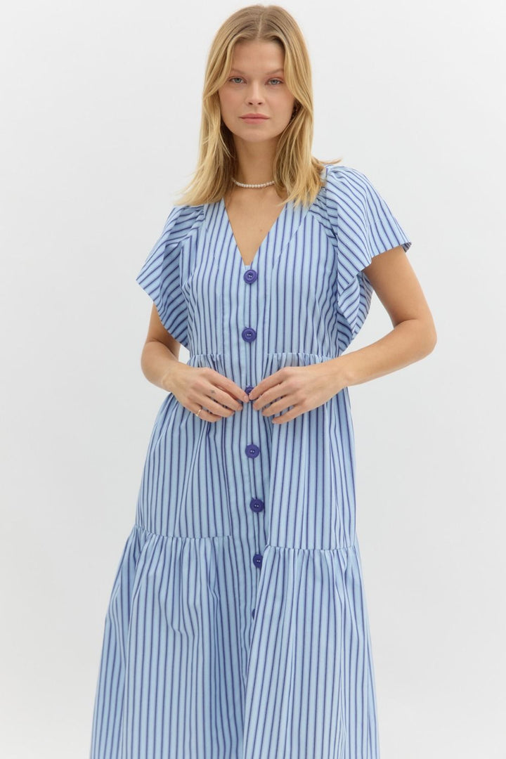 Striped Flutter Sleeve Dress