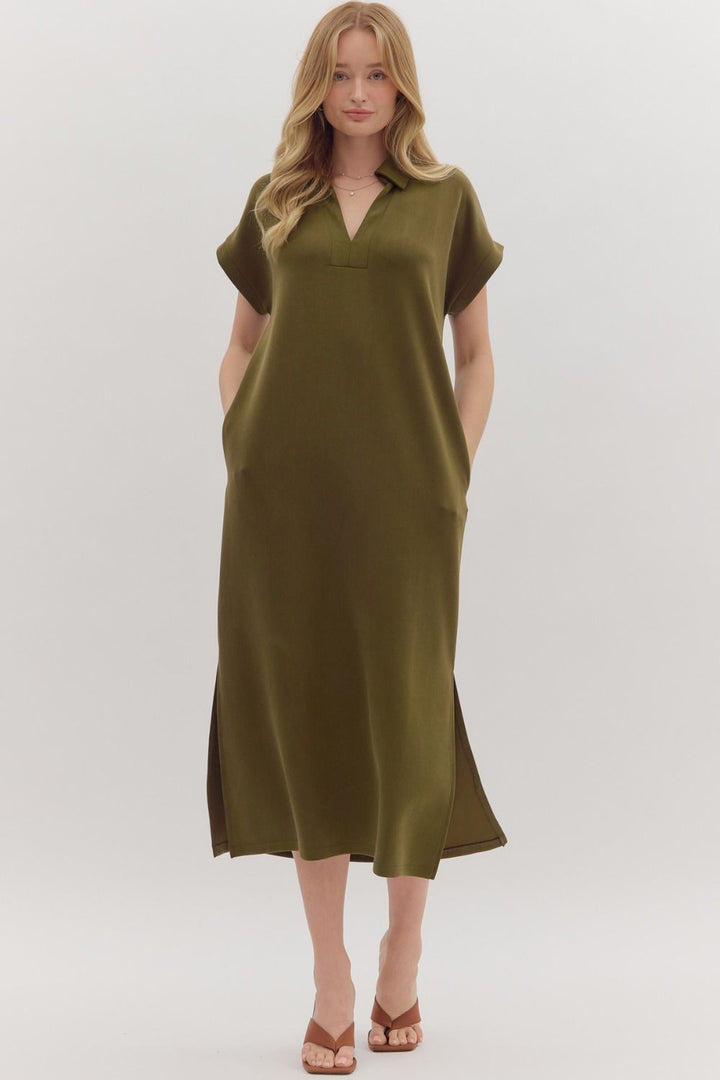 Olive Pullover Midi Dress