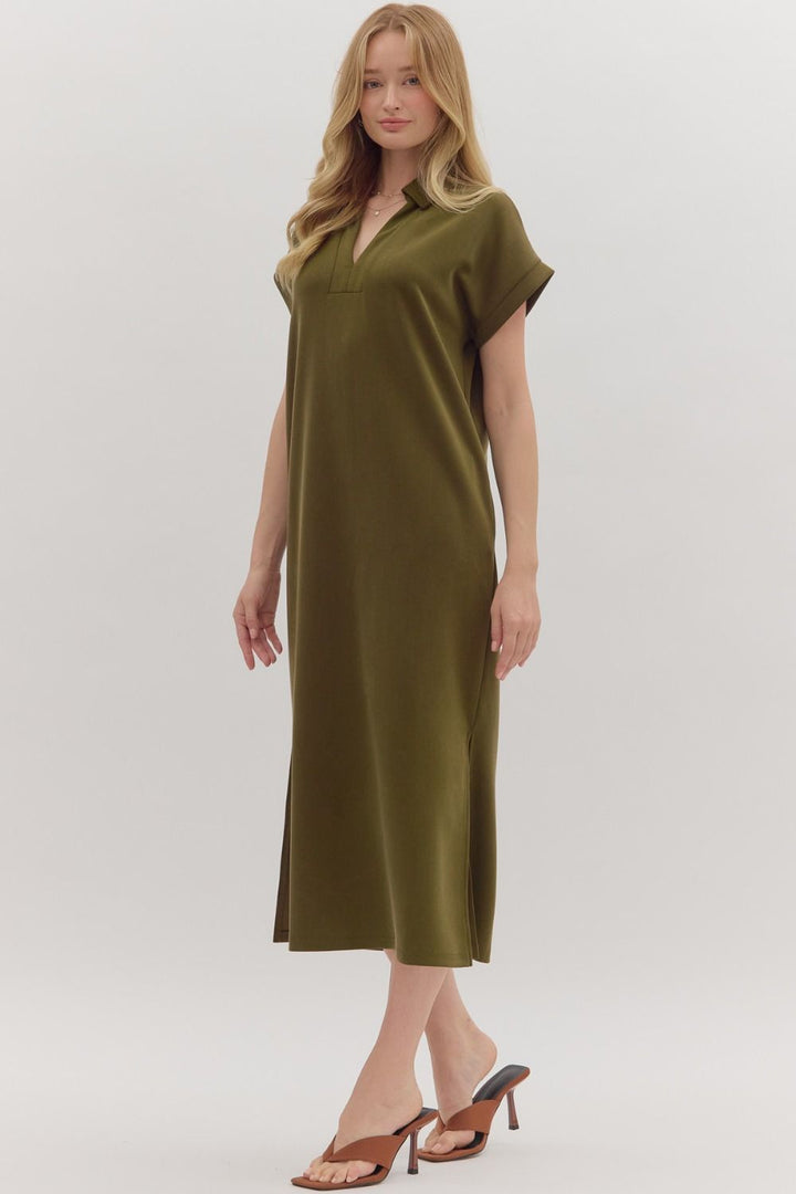 Olive Pullover Midi Dress