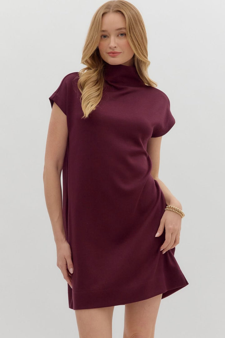 Burgundy Mock Neck Dress