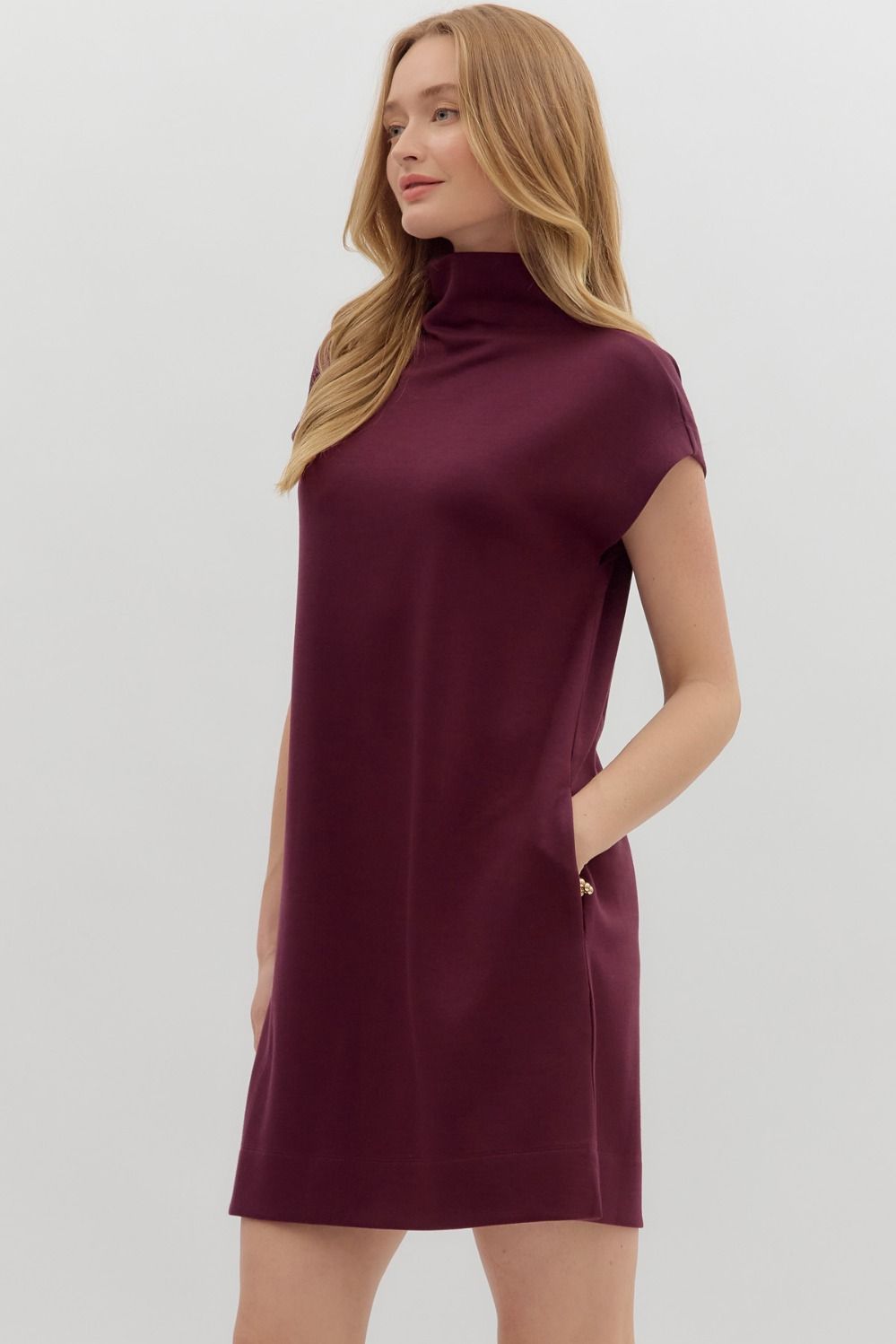 Burgundy Mock Neck Dress