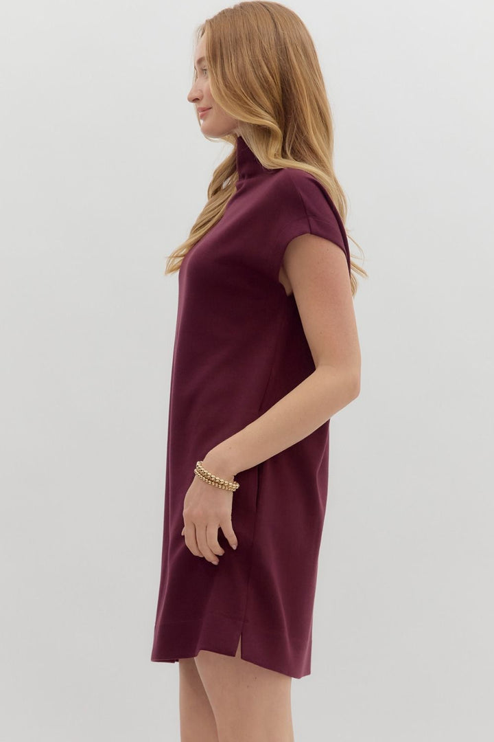 Burgundy Mock Neck Dress