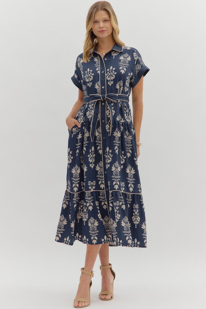 Navy Botanical Dress