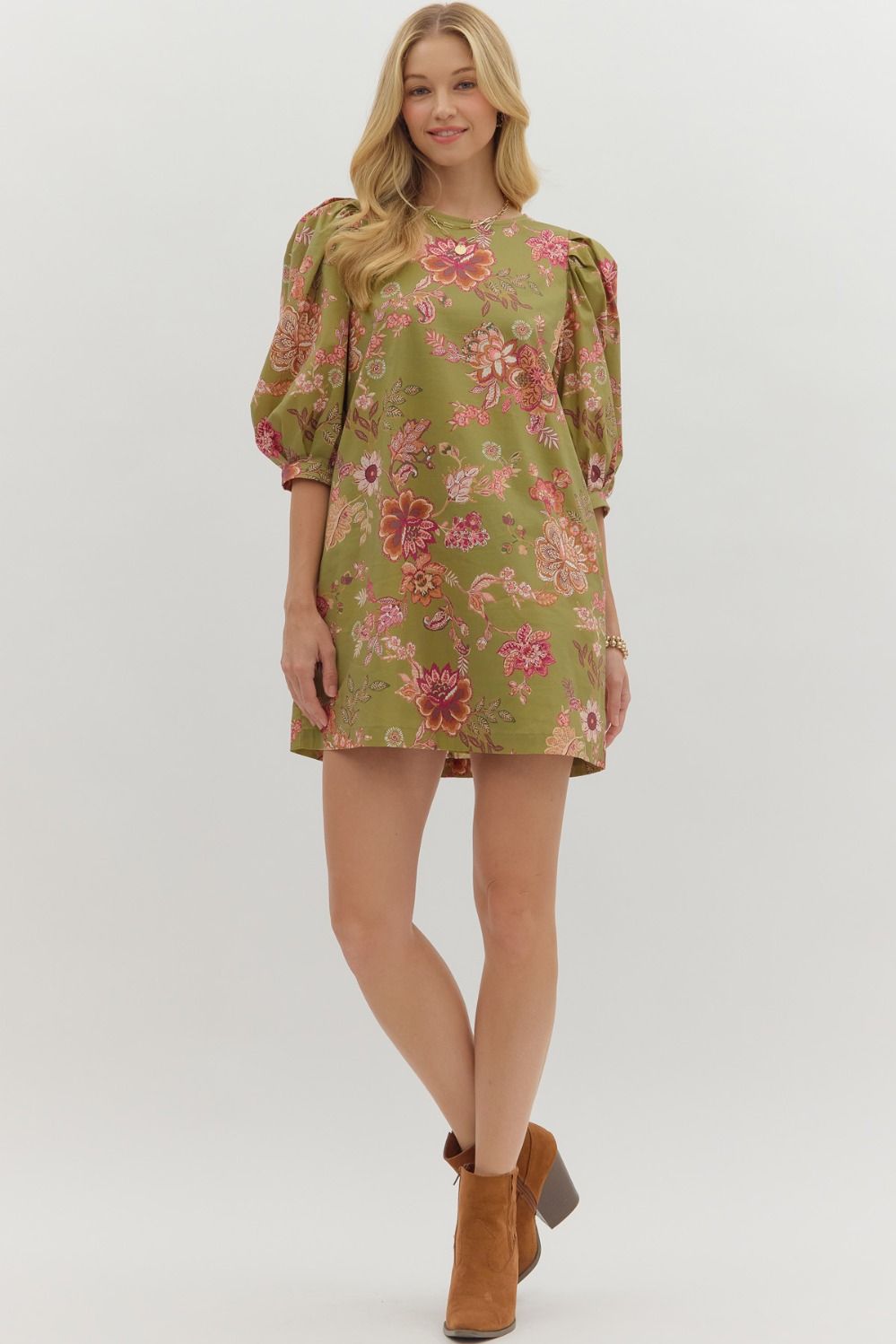 Olive Floral Dress