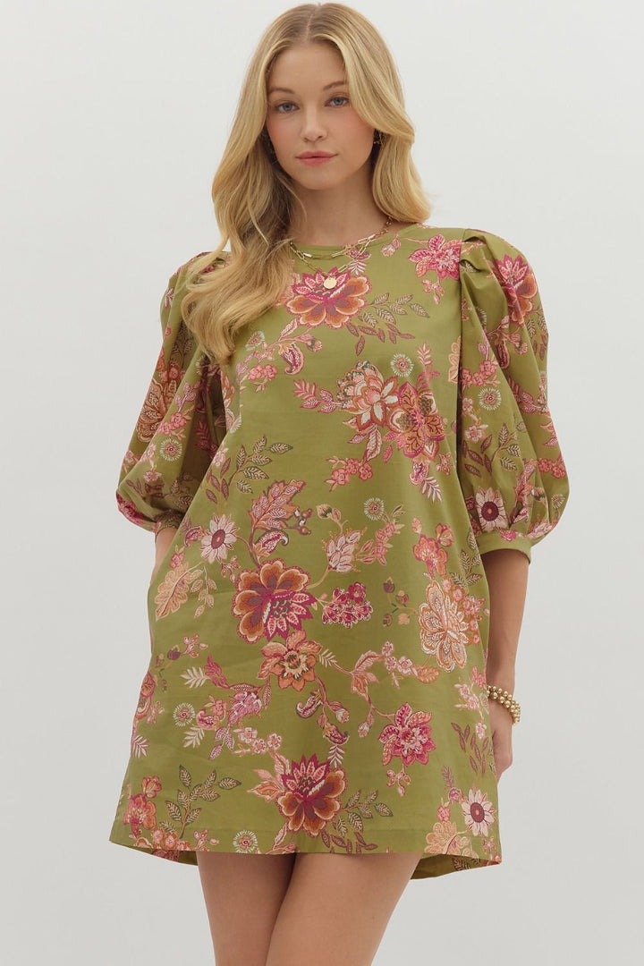 Olive Floral Dress