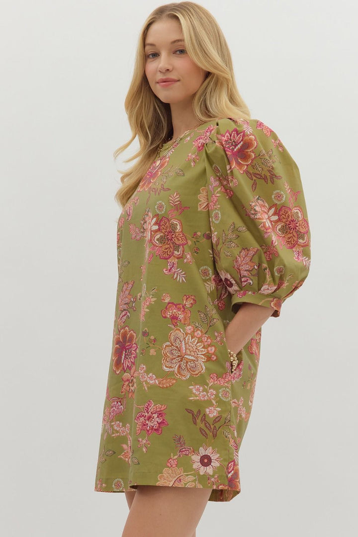 Olive Floral Dress