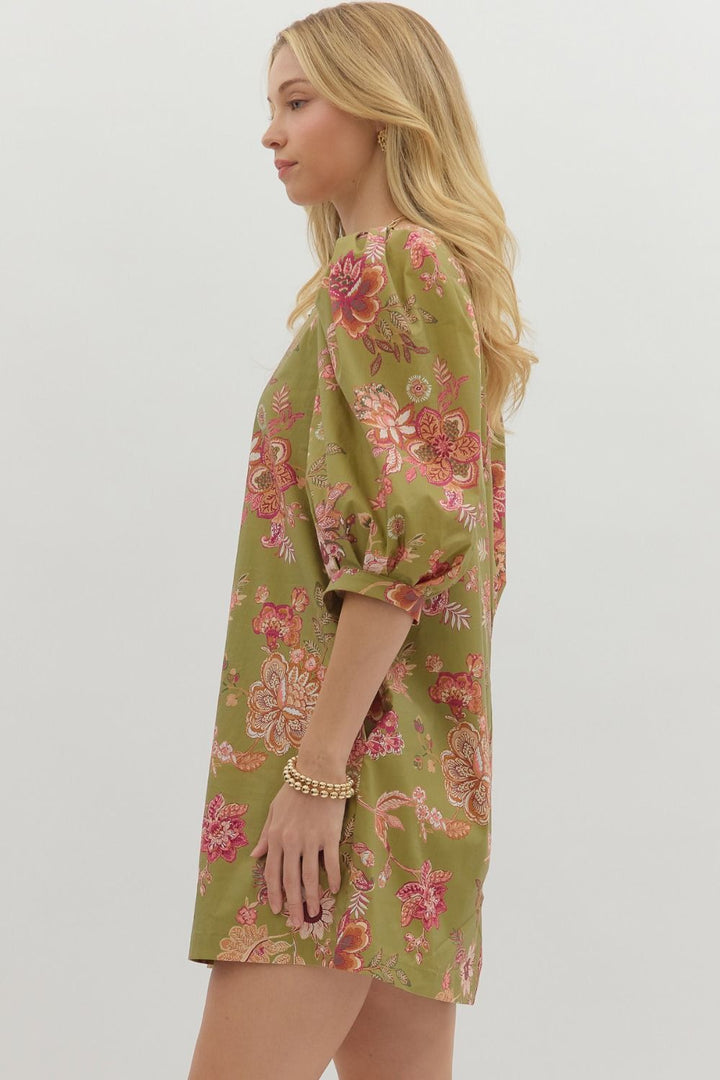 Olive Floral Dress