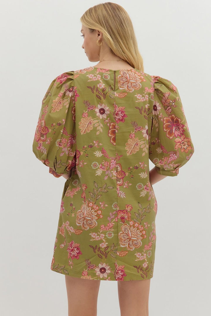 Olive Floral Dress