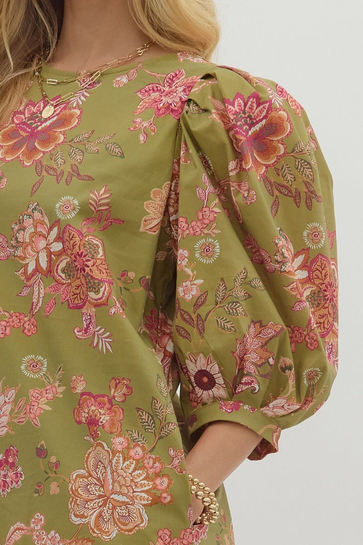 Olive Floral Dress
