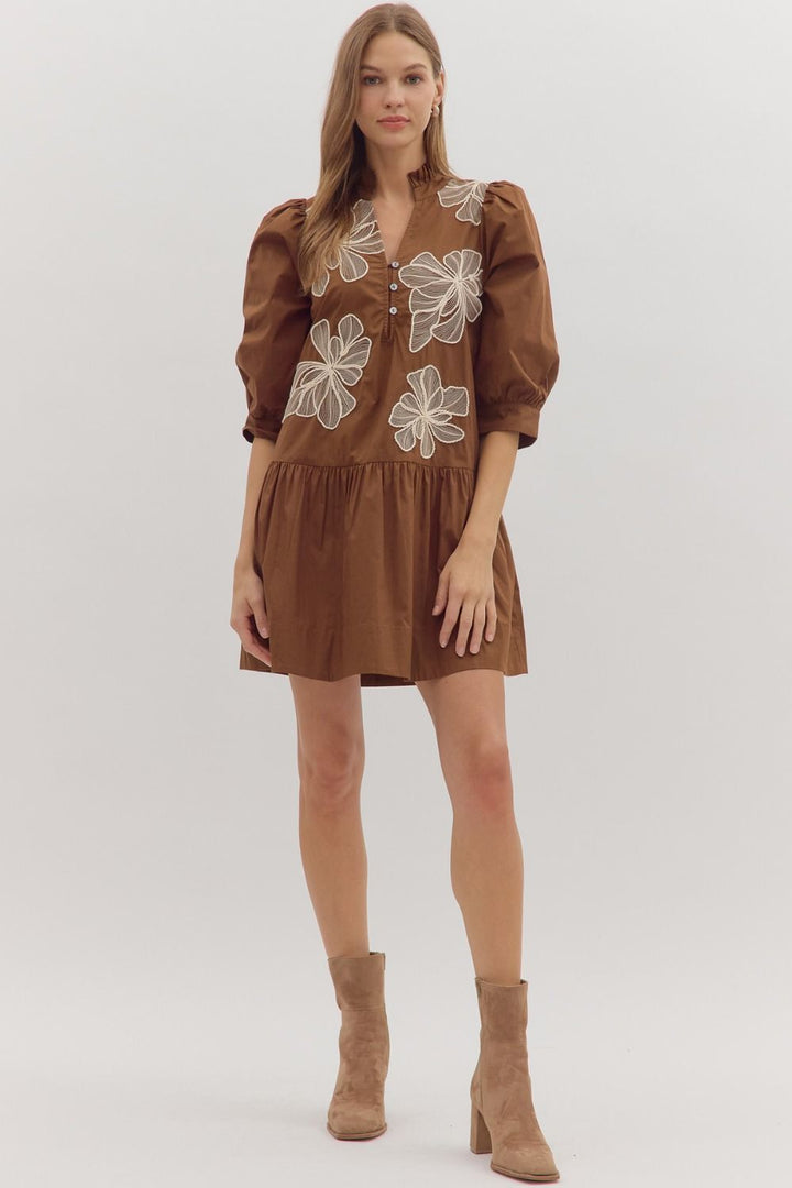Floral Embroidered V-Neck Dress