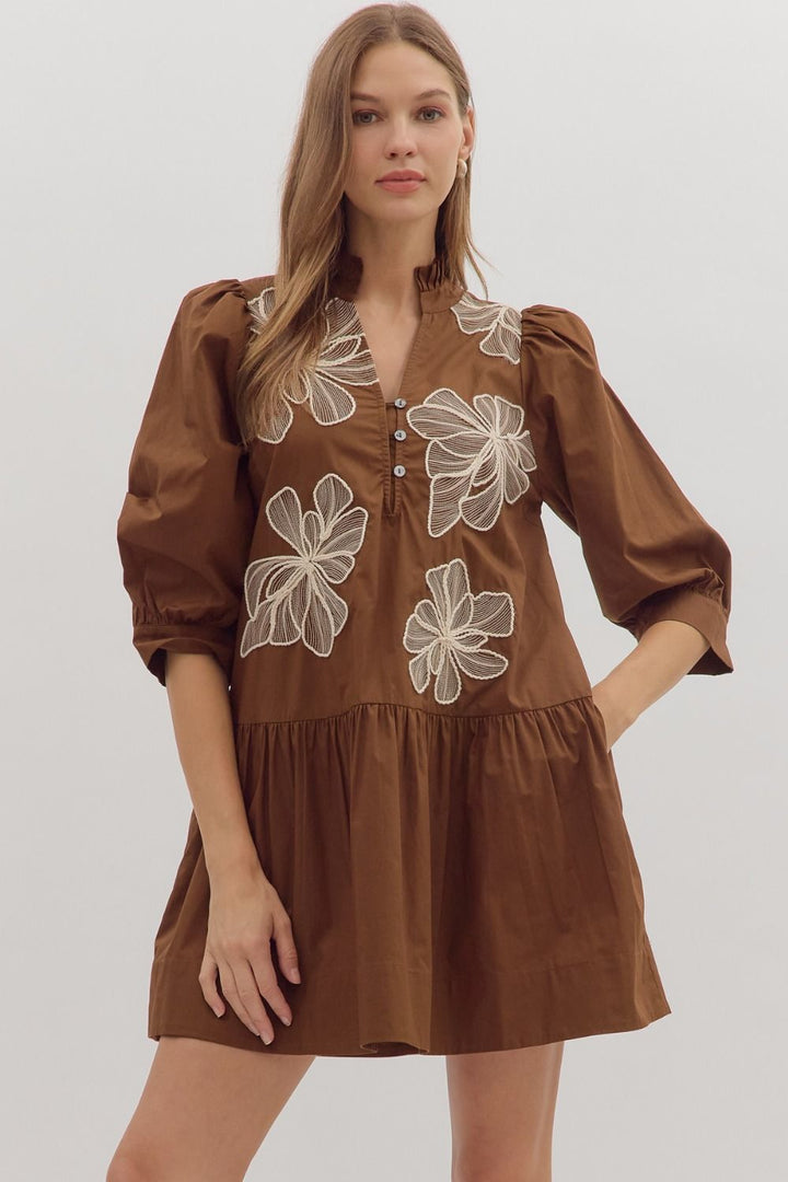 Floral Embroidered V-Neck Dress