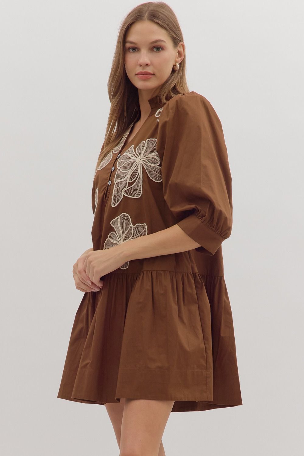 Floral Embroidered V-Neck Dress