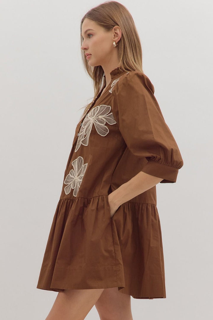 Floral Embroidered V-Neck Dress